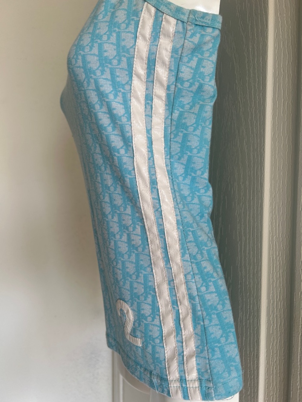 Dior Light Blue Patterned Racerback Tank Top with White Stripes - Picture 2 of 4
